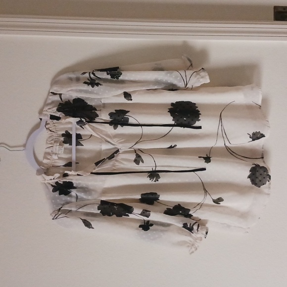 Monteau Tops - Monteau Cream and Black Floral Blouse